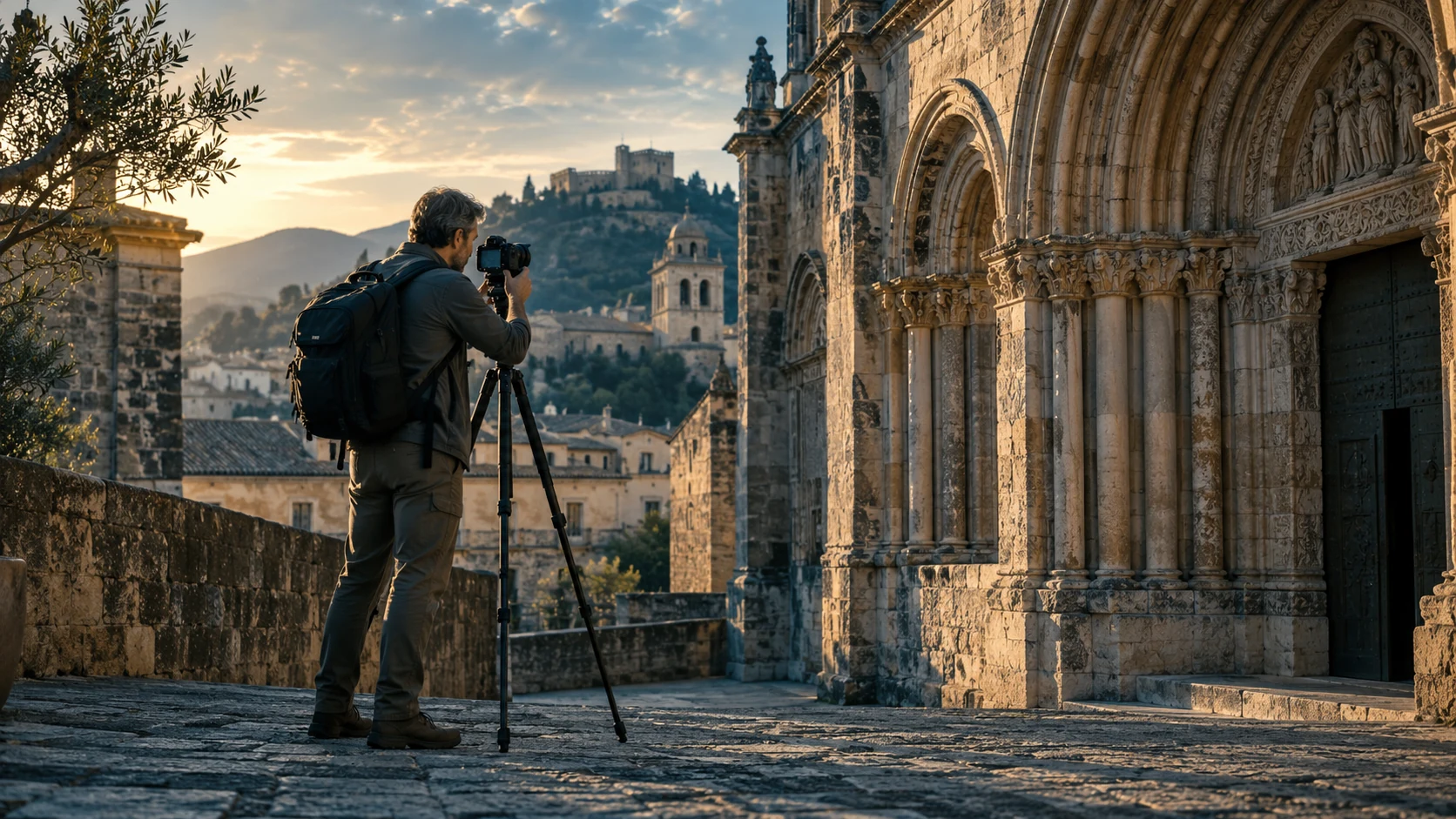 Illustrative architectural photographer documenting a historic stone facade